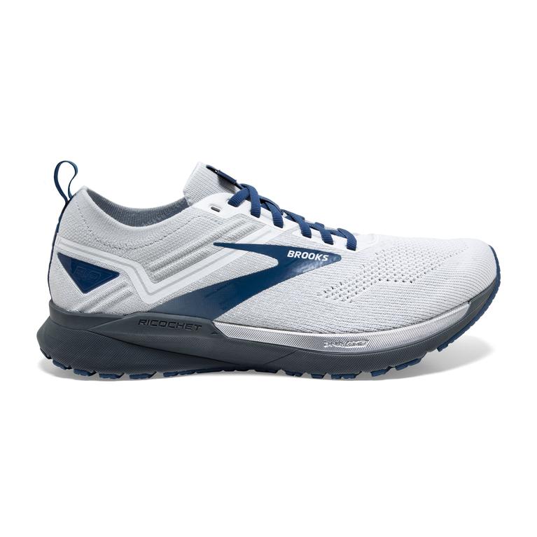 Brooks Mens Ricochet 3 Lightweight Road Running Shoes - White/Grey/Blue (580672-EPF)